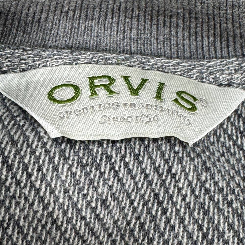 Vintage Orvis Elbow Patch Pullover Sweater Mens L Gray Herringbone Cotton Knit - Picture 4 of 13